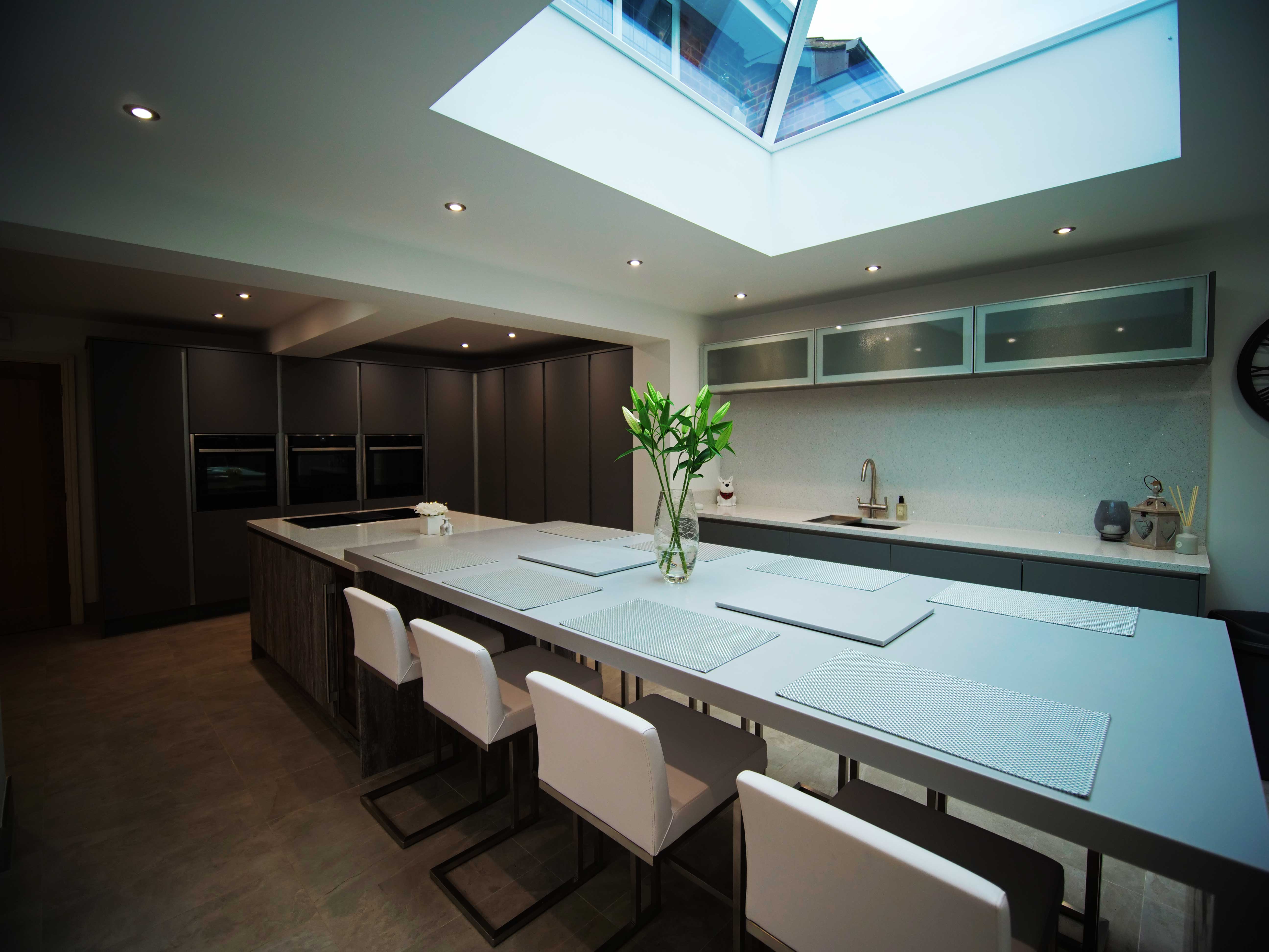 Quartz work surfaces in matt grey & driftwood Linear kitchen | The Gallery